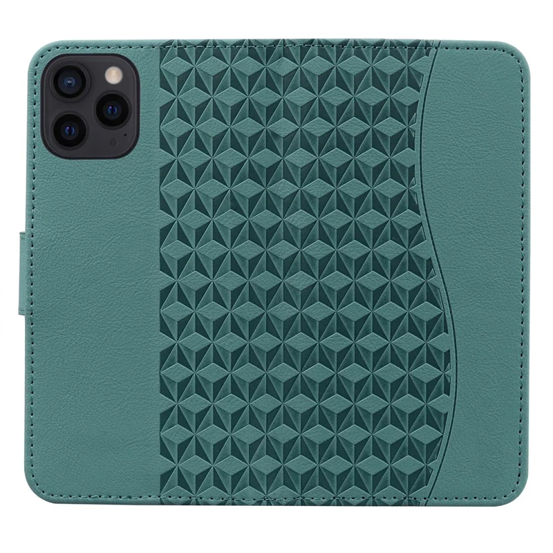 For iPhone 14 Pro Max Leather Case Imprinted Rhombus Wallet Cover - Green
