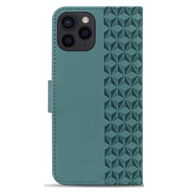 For iPhone 14 Pro Max Leather Case Imprinted Rhombus Wallet Cover - Green
