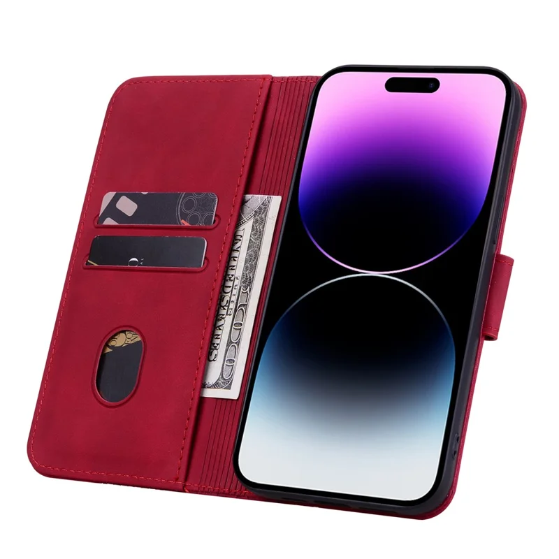 For iPhone 14 Pro Case Imprinted Rhombus Phone Leather Cover - Wine Red