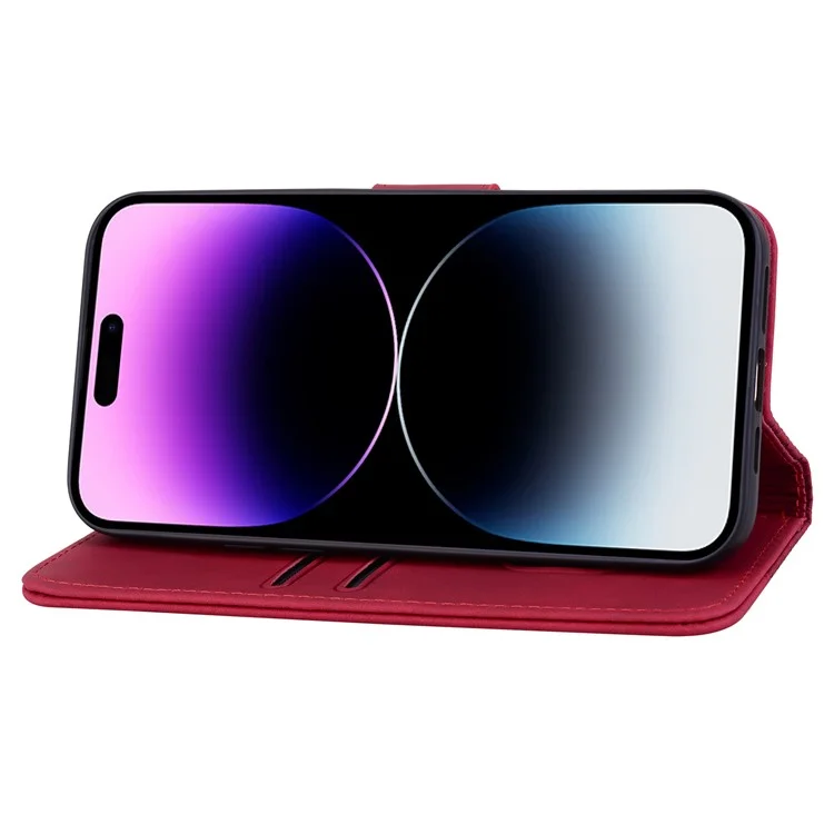 For iPhone 14 Pro Case Imprinted Rhombus Phone Leather Cover - Wine Red