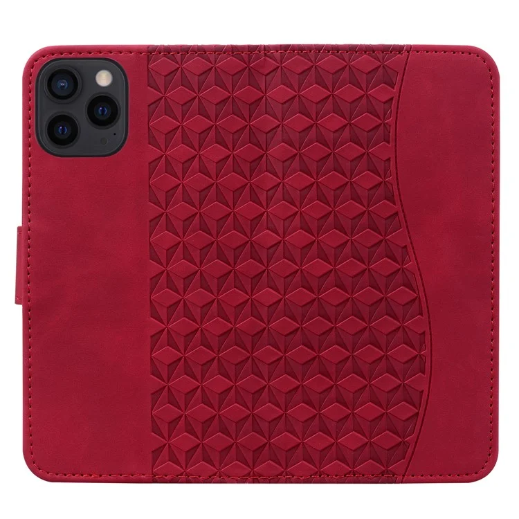 For iPhone 14 Pro Case Imprinted Rhombus Phone Leather Cover - Wine Red