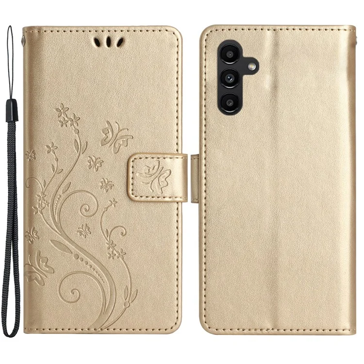 For Samsung Galaxy A15 4G Leather Case Butterfly Imprint Wallet Cover - Gold