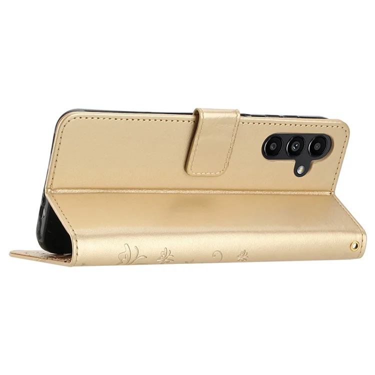 For Samsung Galaxy A15 4G Leather Case Butterfly Imprint Wallet Cover - Gold