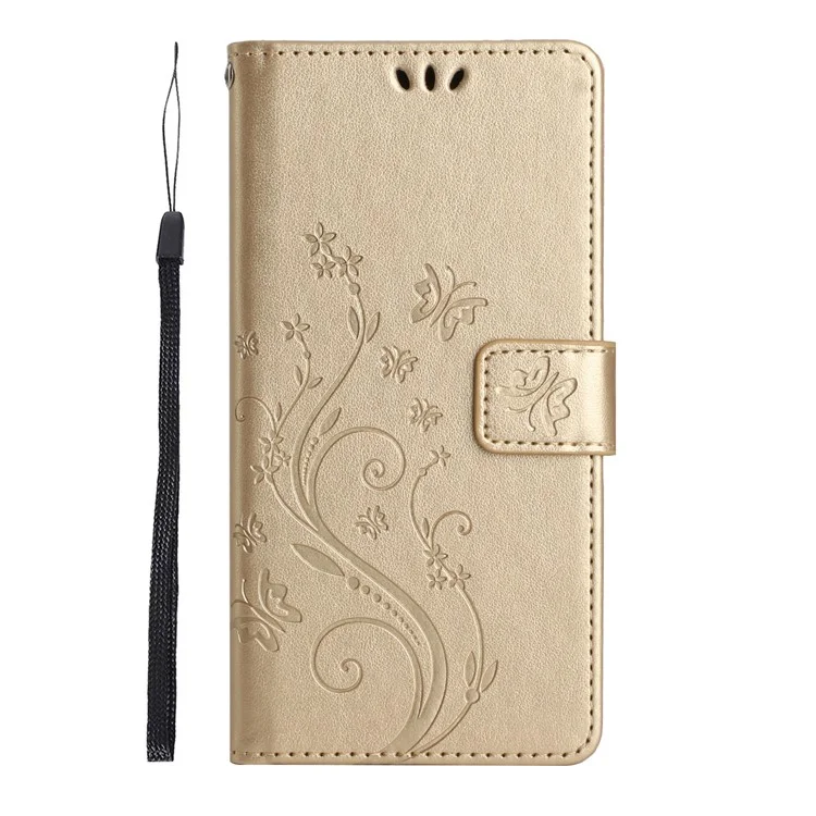 For Samsung Galaxy A15 4G Leather Case Butterfly Imprint Wallet Cover - Gold