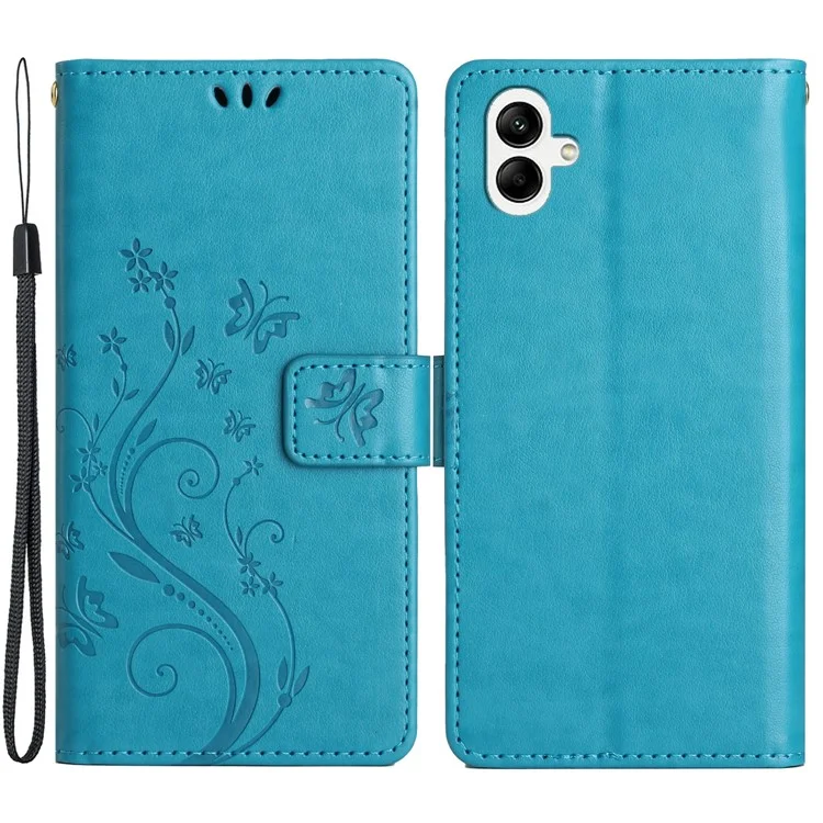 For Samsung Galaxy A05 4G Case Wallet Leather Cover with Imprinted Butterfly - Blue
