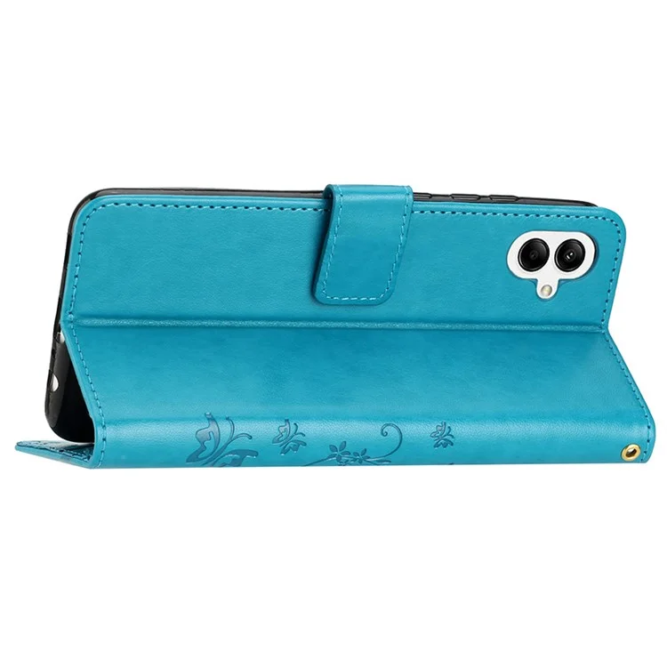 For Samsung Galaxy A05 4G Case Wallet Leather Cover with Imprinted Butterfly - Blue
