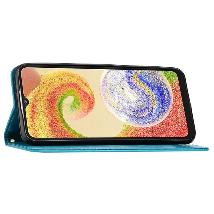 For Samsung Galaxy A05 4G Case Wallet Leather Cover with Imprinted Butterfly - Blue