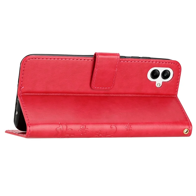For Samsung Galaxy A05 4G Case Wallet Leather Cover with Imprinted Butterfly - Red