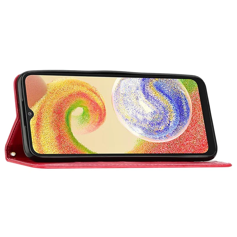 For Samsung Galaxy A05 4G Case Wallet Leather Cover with Imprinted Butterfly - Red