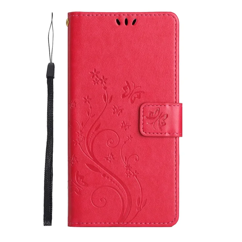 For Samsung Galaxy A05 4G Case Wallet Leather Cover with Imprinted Butterfly - Red