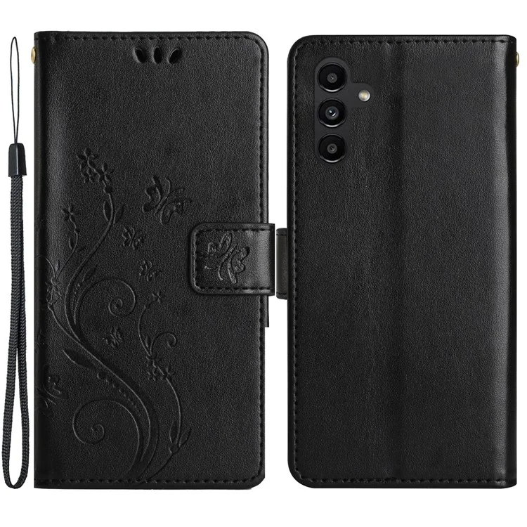 Para Samsung Galaxy A05s 4G Case Wallet Stand Butterfly Imprint Phone Cover - Preto