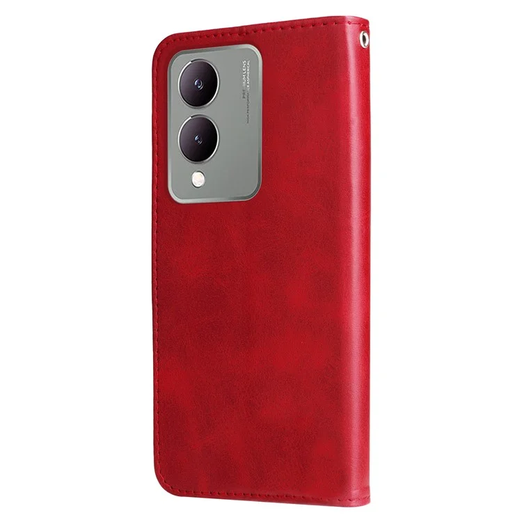 For vivo Y17s 4G Case PU Leather Phone Cover with Zipper Pocket Wallet - Red