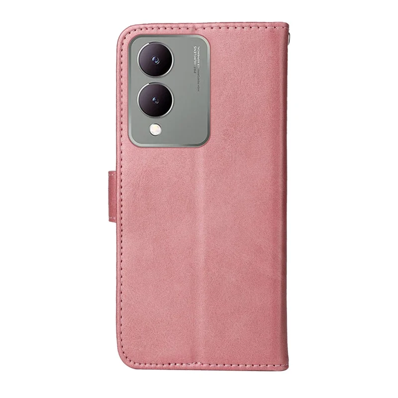 For vivo Y17s 4G Case Calf Texture Phone Cover with Wallet Stand - Pink