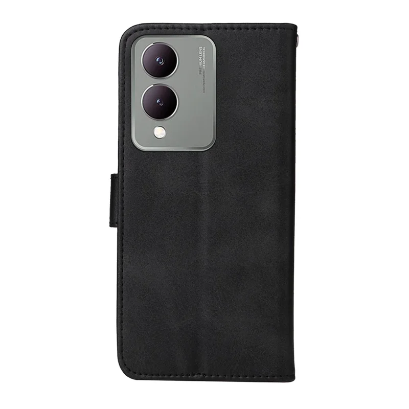 For vivo Y17s 4G Case Calf Texture Phone Cover with Wallet Stand - Black