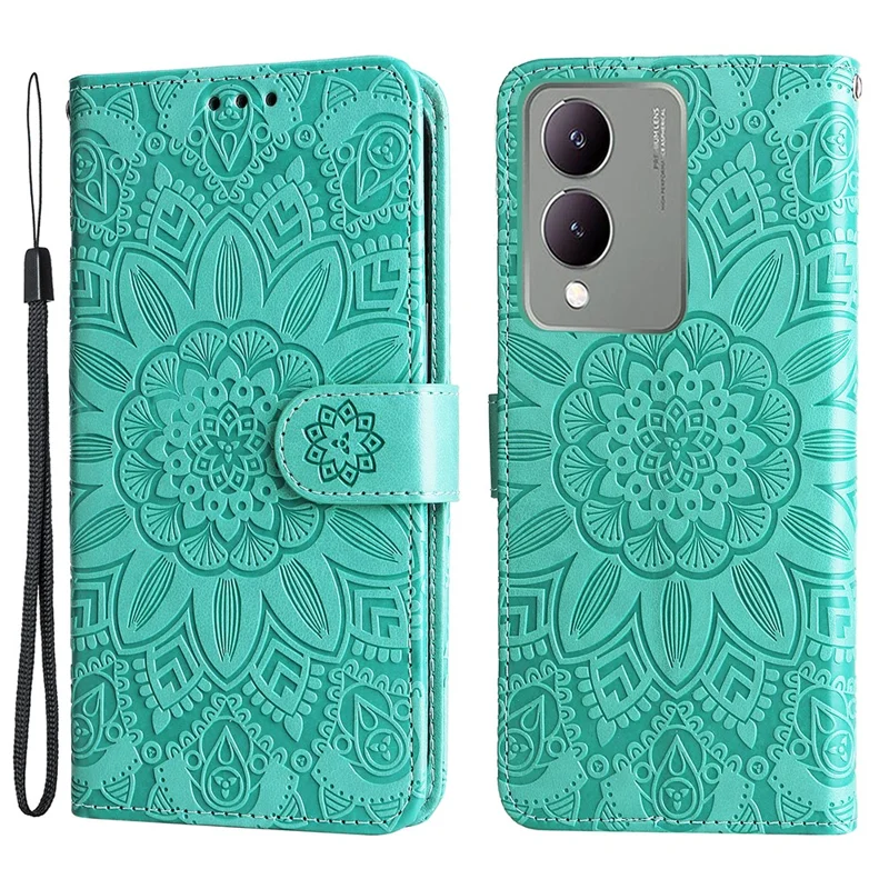 Para vivo Y17s 4G Capa Case Stand Carteira de Couro PU - Verde