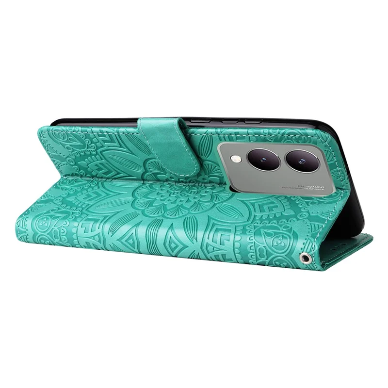 Para vivo Y17s 4G Capa Case Stand Carteira de Couro PU - Verde