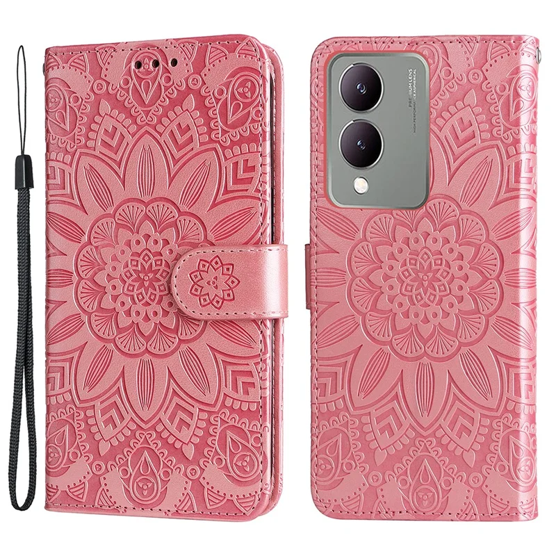 Para el caso vivo Y17s 4G de pie Billetera Cubierta de Teléfono de Cuero PU - Rosa