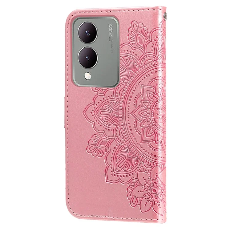 Per vivo Y17s 4G Case Flower Imprinted PU Leather Wallet Cover - Pink