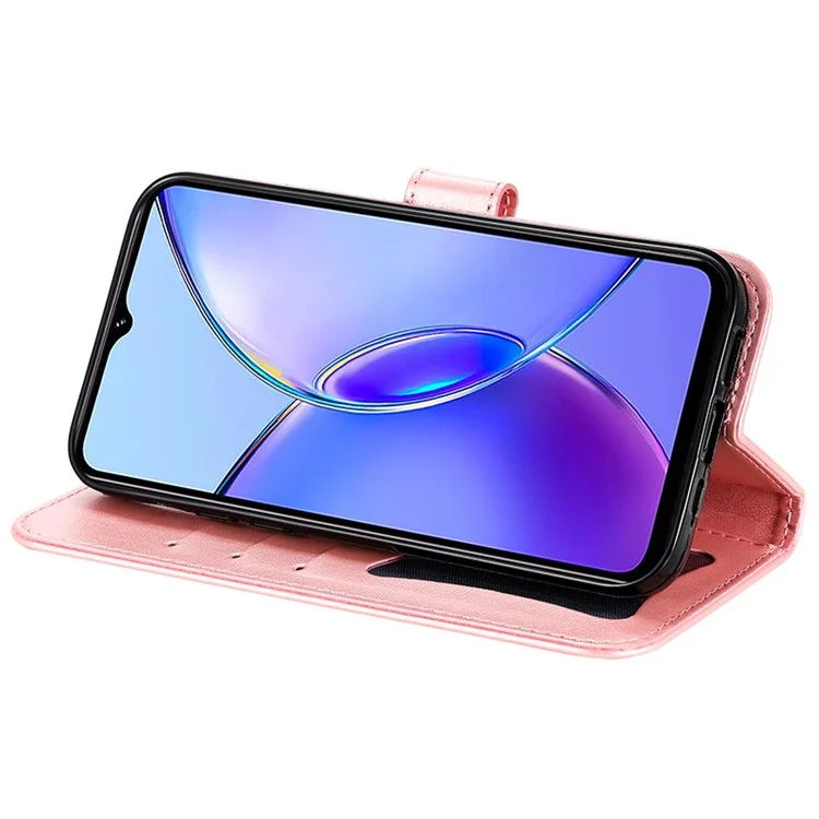 Per vivo Y17s 4G Case Flower Imprinted PU Leather Wallet Cover - Pink