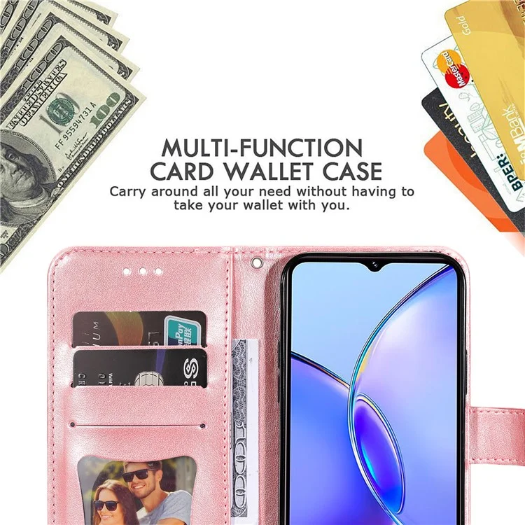 Per vivo Y17s 4G Case Flower Imprinted PU Leather Wallet Cover - Pink