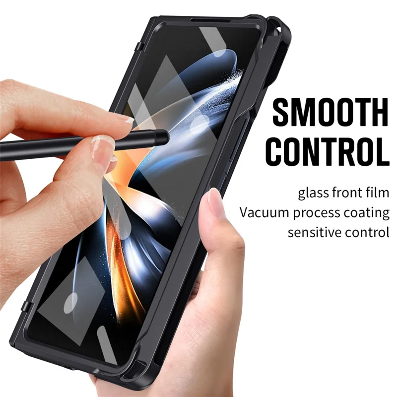 For Samsung Galaxy Z Fold3 5G Case Rubberized PC Phone Cover with Screen Protector / Stylus Pen - Black
