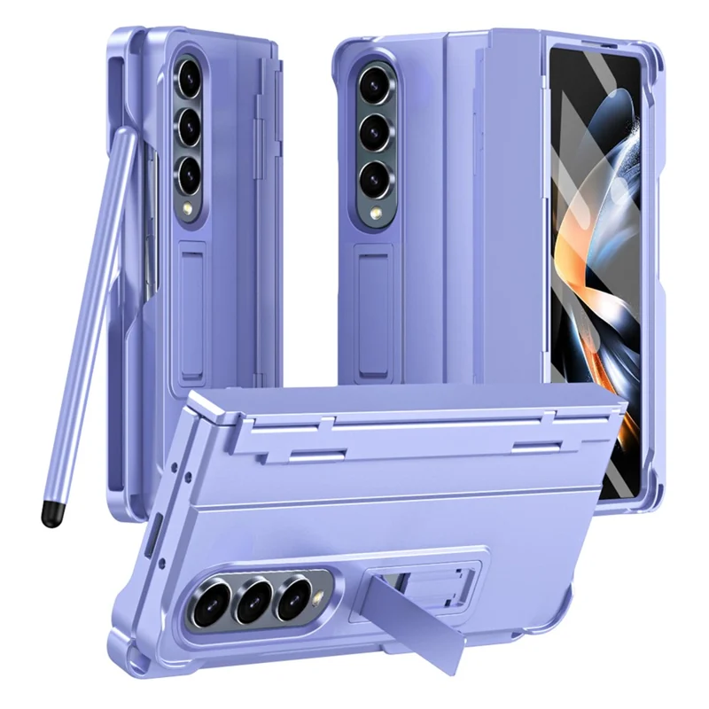 For Samsung Galaxy Z Fold3 5G Case Rubberized PC Phone Cover with Screen Protector / Stylus Pen - Purple