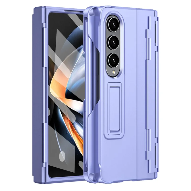 For Samsung Galaxy Z Fold3 5G Case Rubberized PC Phone Cover with Screen Protector / Stylus Pen - Purple