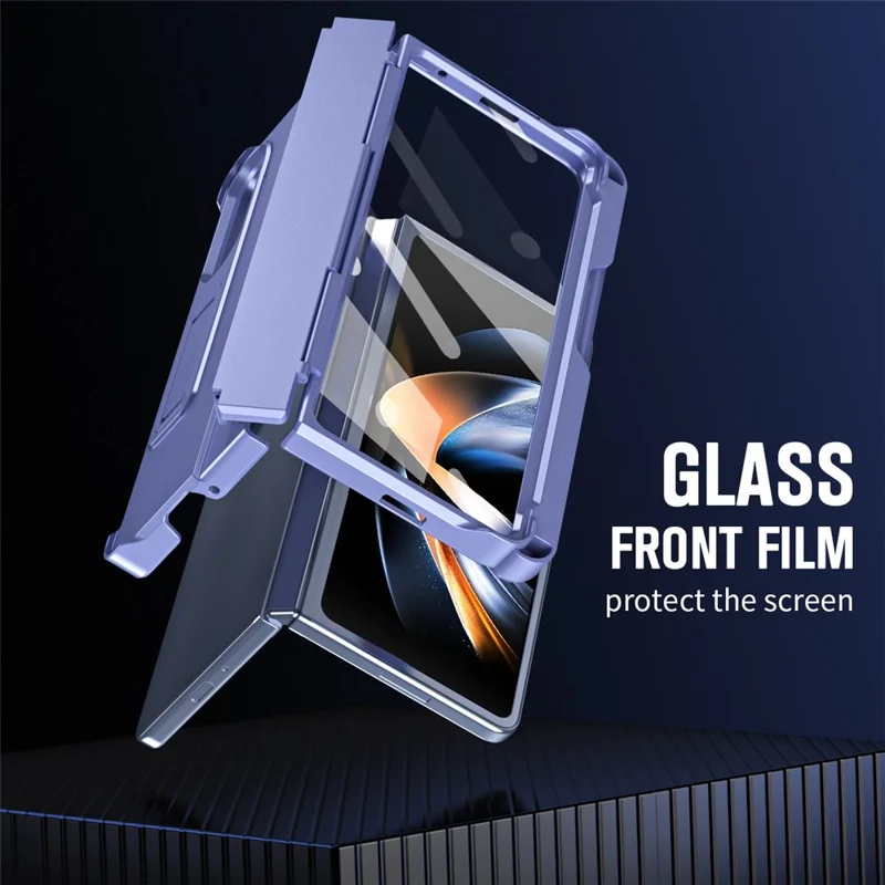 For Samsung Galaxy Z Fold3 5G Case Rubberized PC Phone Cover with Screen Protector / Stylus Pen - Purple