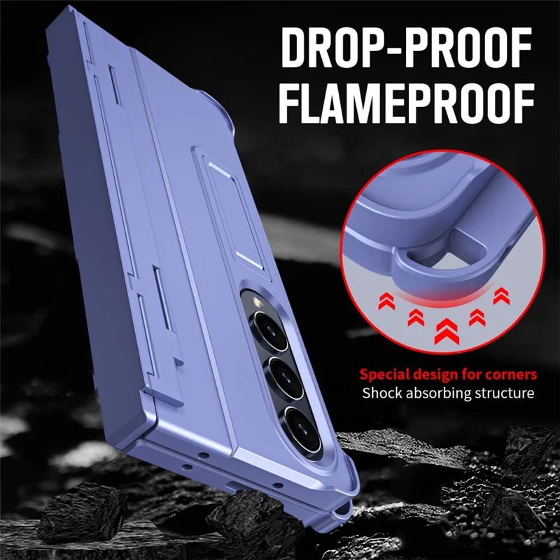 For Samsung Galaxy Z Fold3 5G Case Rubberized PC Phone Cover with Screen Protector / Stylus Pen - Purple