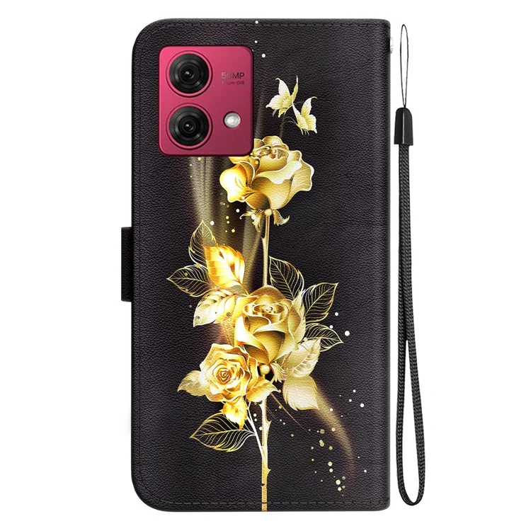 Para Motorola Moto G84 5G Case Pattern Printing Phone Wallet Cover - Gold Butterfly Rose