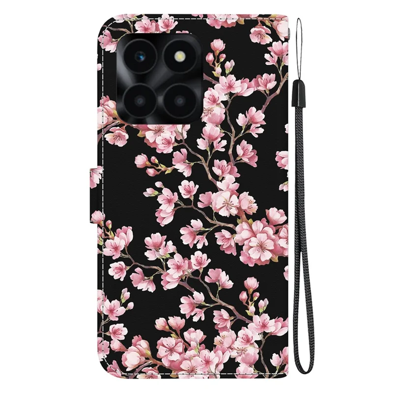 For Honor X6a 4G Estojo de Couro Padrão de Impressão - Flor de Ameixa