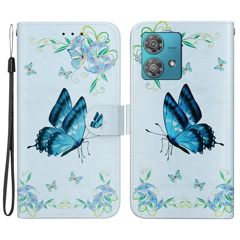 Para Motorola Edge 40 Neo 5G Funda Impresión de Patrones Cuero PU Cubierta de Teléfono - Flor Azul Mariposa
