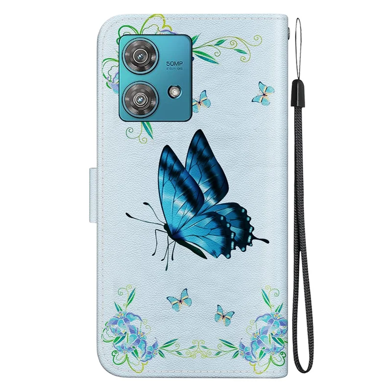 Para Motorola Edge 40 Neo 5G Funda Impresión de Patrones Cuero PU Cubierta de Teléfono - Flor Azul Mariposa