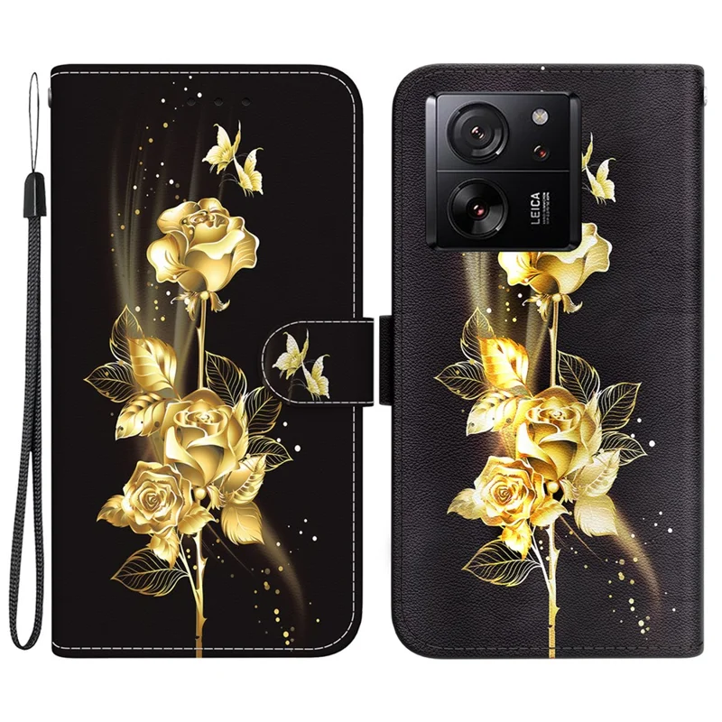 Per Xiaomi Redmi K60 Ultra / 13T / 13T Pro Case Pattern Printing Phone Stand Cover - Gold Butterfly Rose