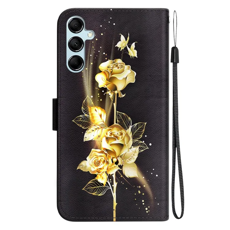Per Samsung Galaxy A15 4G Case 3D Pattern PU Leather Flip Shockproof Cover - Gold Butterfly Rose