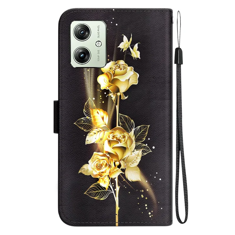 Per Motorola Moto G54 5G Custodia a Libro in Pelle PU con Supporto Portafoglio Cover per Telefono - Oro Farfalla Rosa