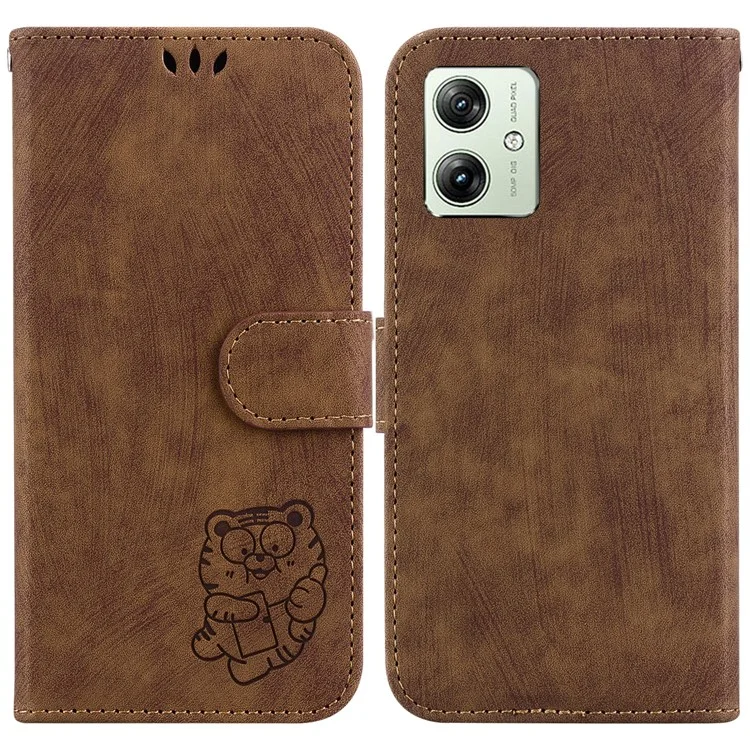 Para Motorola Moto G54 5G Case Lovely Tiger Imprint PU Leather Flip Phone Cover - Marrom