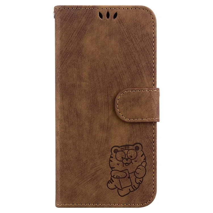 Para Motorola Moto G54 5G Case Lovely Tiger Imprint PU Leather Flip Phone Cover - Marrom