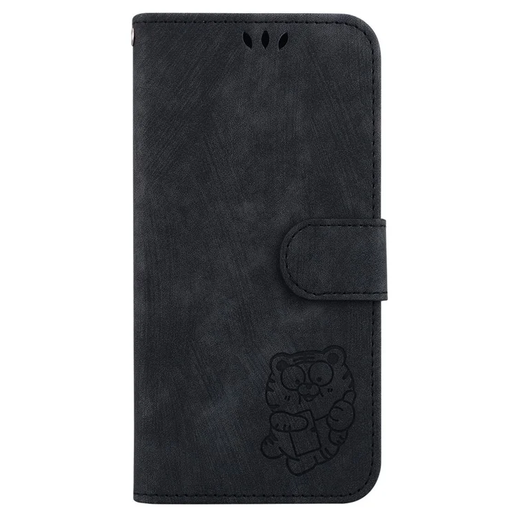 For Samsung Galaxy A05s 4G Cute Tiger Imprint PU Leather Stand Phone Cover - Black