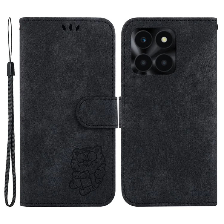 Capa For Honor X6a 4G Lovely Tiger Imprint Leather Wallet Phone Cover - Preto