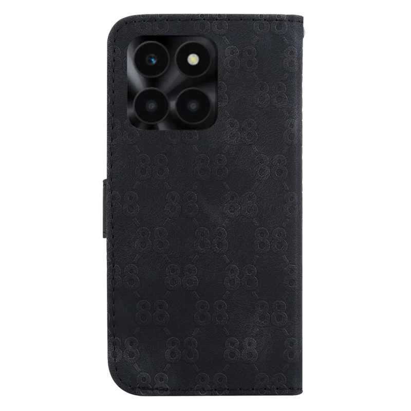 For Honor X6a 4G Case PU Leather Double 8-Shape Imprint Phone Wallet Cover - Black