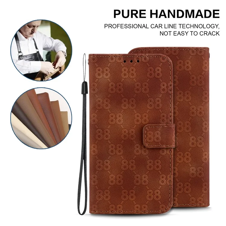 Für Samsung Galaxy A15 4G Hülle Double 8-Form Prägung Leder Stand Handy-Cover - Braun