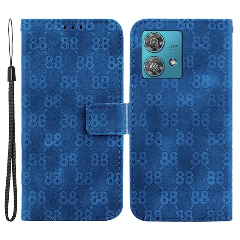 For Motorola Edge 40 Neo 5G Case Imprinted Leather Wallet Stand Smartphone Cover - Dark Blue