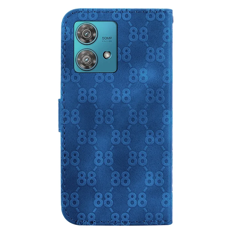 For Motorola Edge 40 Neo 5G Case Imprinted Leather Wallet Stand Smartphone Cover - Dark Blue