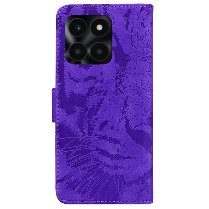 For Honor X6a 4G Case Wallet Phone Cover with Imprinted Tiger Pattern - Purple