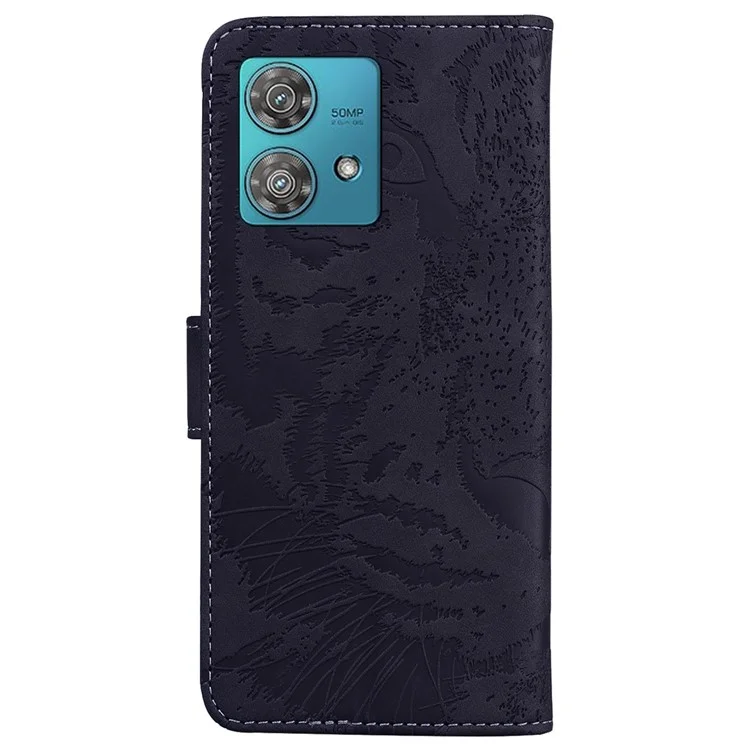 Pour Motorola Edge 40 Neo 5G Étui PU Cuir Tigre Imprimé Housse de Téléphone - Noir