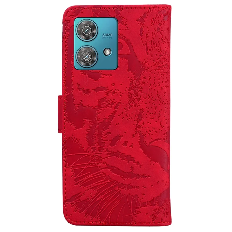 For Motorola Edge 40 Neo 5G Case PU Leather Tiger Imprinted Phone Cover - Red