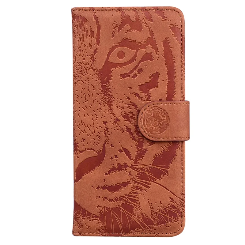 For Motorola Edge 40 Neo 5G Case PU Leather Tiger Imprinted Phone Cover - Brown