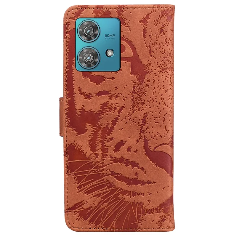 For Motorola Edge 40 Neo 5G Case PU Leather Tiger Imprinted Phone Cover - Brown