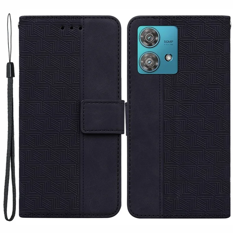 Per Motorola Edge 40 Neo 5G Case PU Leather Wallet Imprinted Phone Cover con Stand - Nero